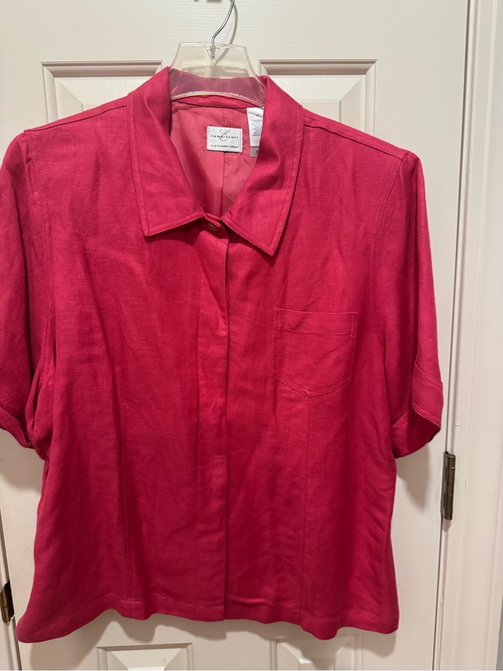 Emma James Short-Sleeve Button-Front Top in Raspberry